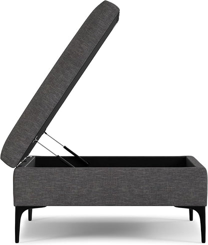 SIMPLIHOME Rebecca 36 inch Wide Contemporary Square Mid Century Coffee Table Storage Ottoman with Lift Up Lid in Slate Grey Polyester Linen, Assembled, For the Living Room, Entryway and Family Room