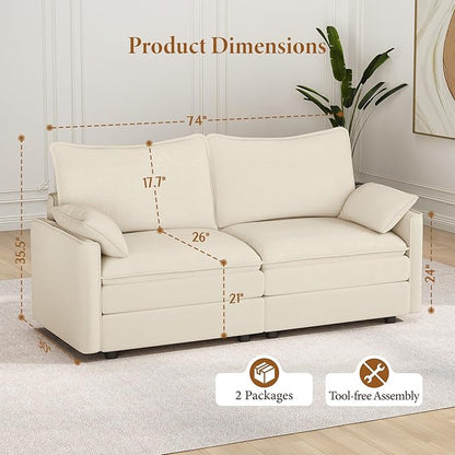 Vesgantti 74" Loveseat Sofa for Living Room, Comfy Cloud Couch Deep Seat Chenille Modern 2 Seater Small Sofa with Armrest Pillow, Easy Assembly for Small Spaces, Beige