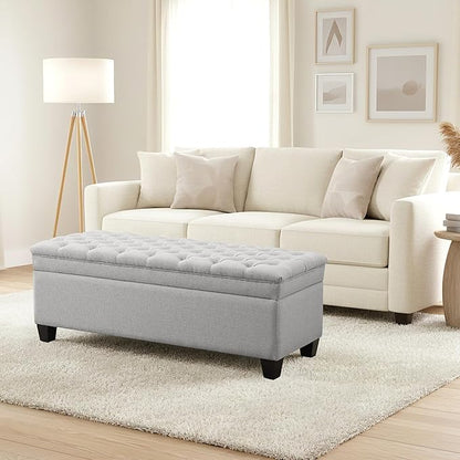 50" Storage Ottoman Bench, Rectangular End of Bed Storage Bench, Upholstered Large Fabric Tufted Ottoman with Storage for Living Room, Bedroom, Entryway,Light Gray