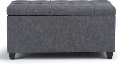 SIMPLIHOME Sienna Storage Ottoman Bench - 33 inch Wide Upholstered Linen Look Fabric Rectangle Storage Ottoman Bench in Dove Grey, Transitional Tufted Ottoman for Living Room or Entryway with Lift Top