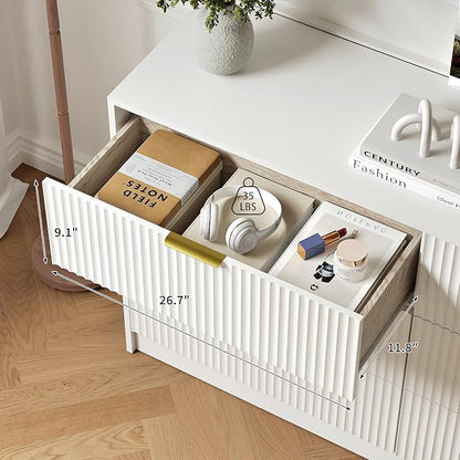 3-Piece Modern Bedroom Furniture Set, Wide 6-Drawer Dresser & 2-Drawer Nightstands Set of 2, Natural Wood Dresser and Nightstand Sets for Bedroom, Hallway, White