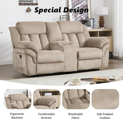 CANMOV Recliner Sofa Set, Manual Recliner Loveseat with Overstuffed Armrest for Living Room,Bedroom Furniture,Office,2 Seat Light Brown