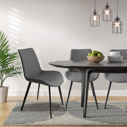 Dining Chairs Set of 4, Modern Kitchen & Dining Room Chairs, Upholstered Faux Leather Cushion Seat and Sturdy Metal Legs (4 Grey Chairs)