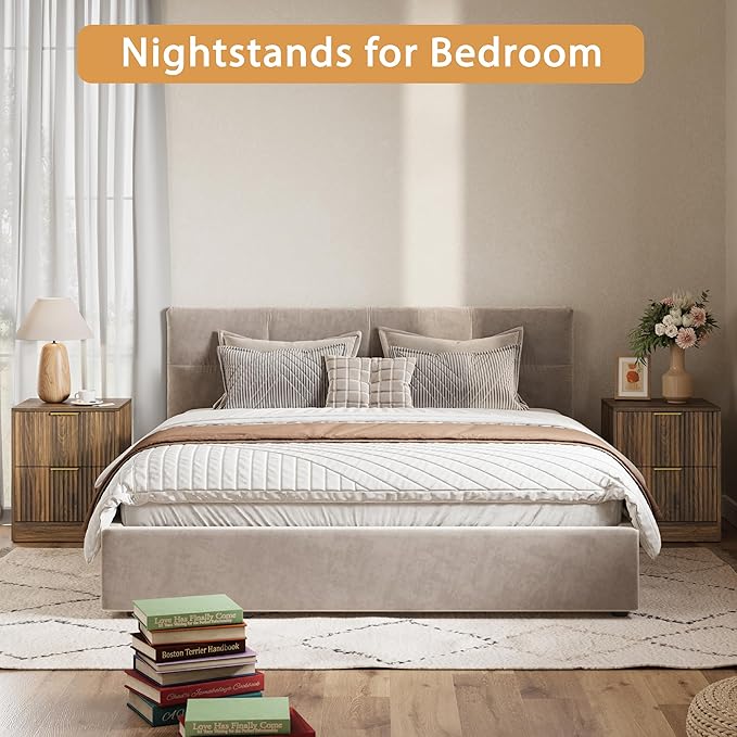 3-Piece Modern Bedroom Furniture Set, Wide 8-Drawer Dresser & 2-Drawer Nightstands Set of 2, Natural Wood Dresser and Nightstand Sets for Bedroom, Hallway, Walnut