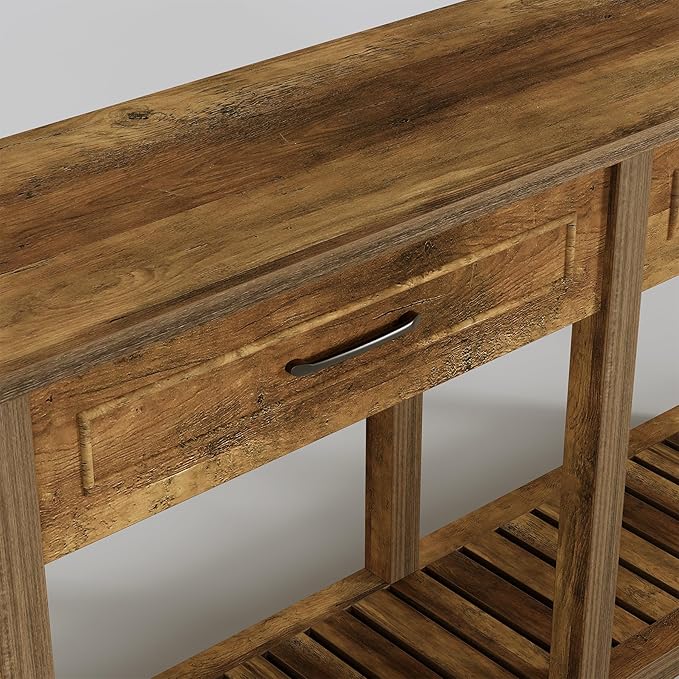 LITTLE TREE Modern Console Tables with 2 Drawers, Rustic 63 Inch Entryway Furniture, Behind Couch Table with Storage Shelf, for Living Room, Hallway, Entrance, Foyer, Rustic Brown