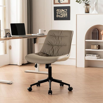 Rowill Leather Office Chair, Ergonomic Armless Desk Chair with Waterproof Cushion & Slient Wheels & SGS-Certified Class 3 Explosion-Proof Gas Lift, Ideal for Home Office, Study and Vanity(Khaki)