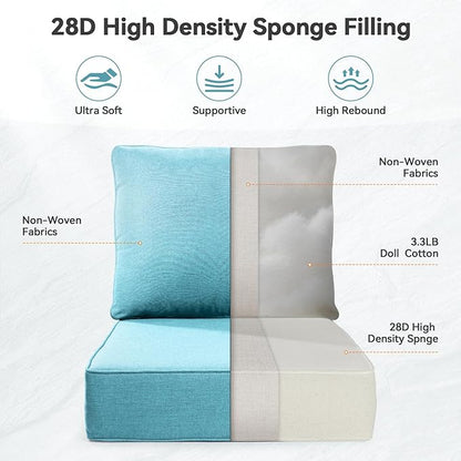 Luxury 6" Outdoor Cushions for Patio Furniture, 24x24x6" Thick Seat Cushion Set of 8, Fade Resistant Couch Chair Replacement Cushions High Density Deep Wicker Chair Cushion w/ Removable Cover, Teal