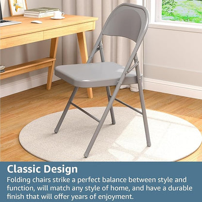 V&LX 4-Pack Double Hinged Chair 30" Metal Folding Steel Chairs Foldable Chair 4 Pack for Wedding Office Meeting Party Patio Outdoor Events, Set of 4,Grey