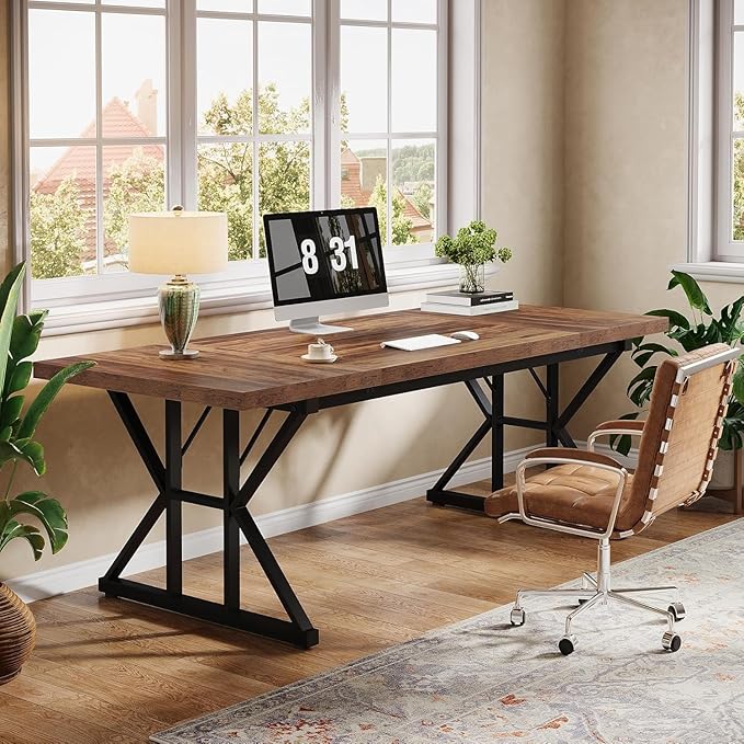 Tribesigns 70.86-Inch Large Executive Desk, Industrial Home Office Computer Desk, Simple Long Writing Study Table Business Furniture (Brown/Black)