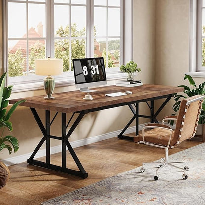 Tribesigns 70.86-Inch Large Executive Desk, Industrial Home Office Computer Desk, Simple Long Writing Study Table Business Furniture (Brown/Black)
