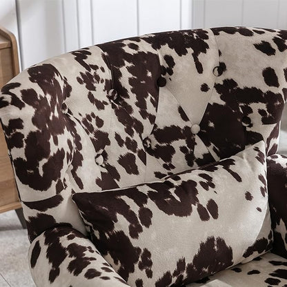 chairus Mid-Century Modern Accent Chairs with Ottoman Set of 2, Comfy Velvet Single Sofa Chair Button Tufted Wingback Armchairs with Pillow for Living Room/Bedroom/Club - Cow
