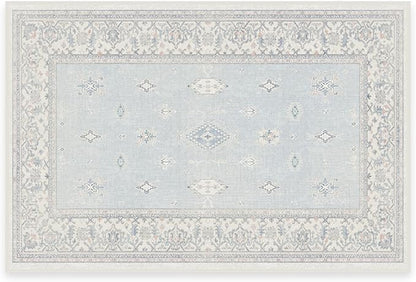 RUGGABLE Washable Vintage Area Rug – Verena Soft Blue 2x3, Stain-Resistant, Non-Slip – Small Machine Washable Rugs for Living Room, Bedroom, Hallway, Entryway & Bathroom–with Standard Pad