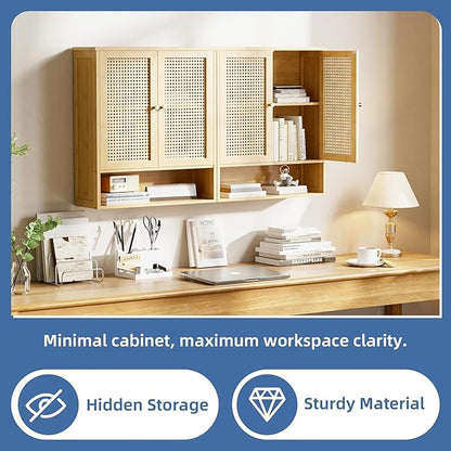 HITNET Bathroom Cabinet Wall Mounted, Rattan Medicine Cabinet, Bamboo Hanging Storage Organizer Over The Toilet with Adjustable Shelf for Living Room, Kitchen, Entryway (Natural)