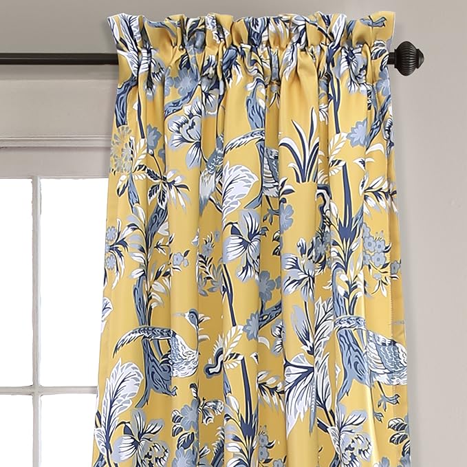 Lush Decor Dolores Light Filtering Window Panels, Pair, 52" W x 95" L, Yellow - Floral Curtains for Bedroom - Vintage Curtains - Coquette Room Decor
