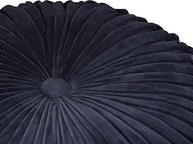 SIMPLIHOME Renee Boho Round Pouf in Navy Velvet Fabric for the Living Room, Bedroom and Kids Room