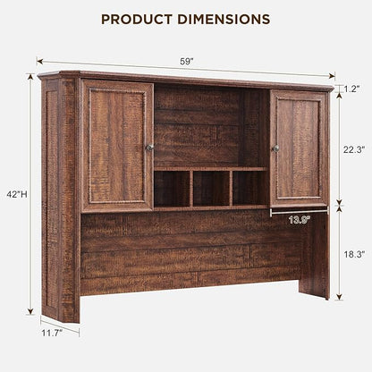 T4TREAM 59" Farmhouse Wood Desk Hutch with Ample Storage, Only Match VSC Series Farmhouse Desk (Reclaimed Barnwood)