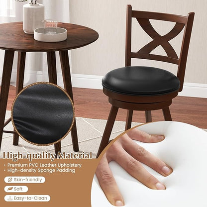 COSTWAY Bar Stools Set of 4, 24 Inch Classic Counter Height Chairs with X-Shaped Open Back, 4 PCS Swivel Barstool Set for Kitchen Island, Pub, Bistro, Café, Espresso (4, 24 Inch)