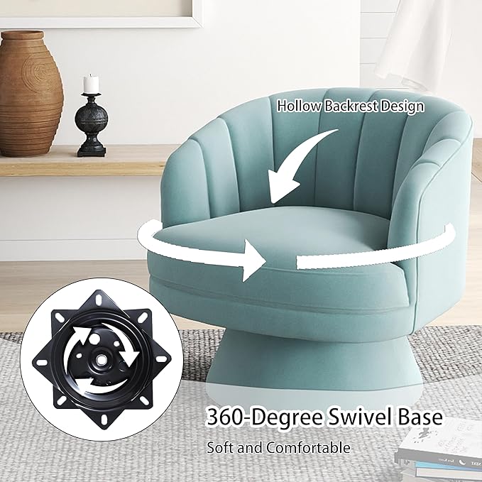 Swivel Accent Chair Set of 2,Upholstered Velvet 360° Swivel Barrel Chair for Living Room Overstuffed Bouncle Reading Chair Round Armchair for Bedroom,Vanity,Office (Blue)