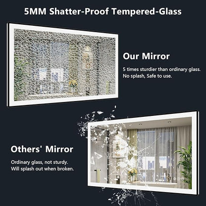 40x36 Inch LED Bathroom Mirror with Lights (Front Lit and Backlit) Black Framed Lighted Vanity Mirror for Bathroom Wall Dimmable Anti-Fog Memory Tempered Glass Horizontal/Vertical