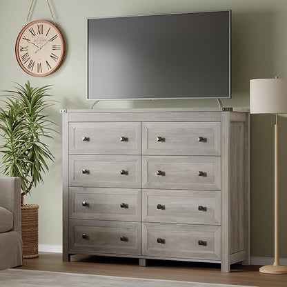 Tall 8-Drawer Dresser, Modern Wooden Storage Chest of Drawers, Dresser TV Stand, Wood Drawer Organizer with Metal Handles for Bedroom, Living Room, Hallway