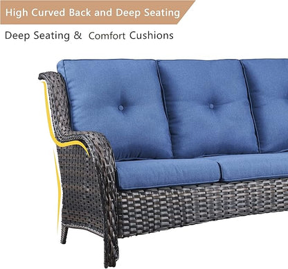 HUMMUH Patio Furniture 6 Pieces Outdoor Furniture Set PE Wicker Patio Couch with Swivel Glider Chairs,Patio Ottomans,Side Table