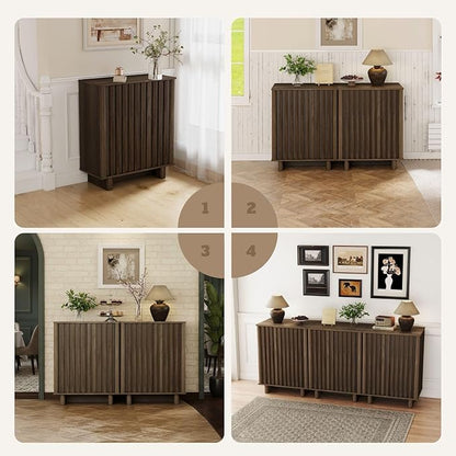 LukeAlon Fluted Sideboard Cabinet with Storage, Mid-Century Modern Accent Buffet Cabinet, 70" Wooden Credenza Cabinets for Living Room Dining Room Entryway Hallway, Walnut Color