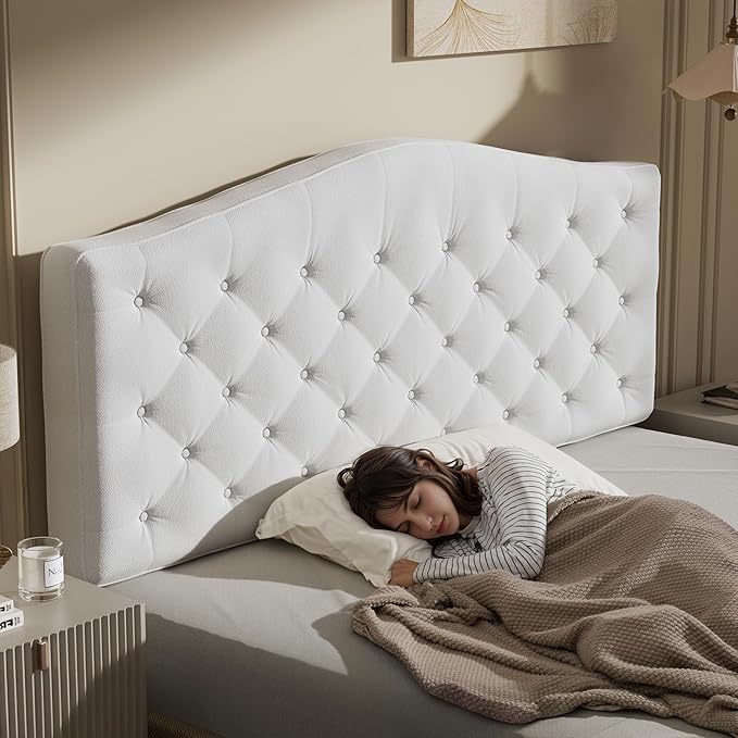 King Headboard Only, Modern Button-Tufted Upholstered Headboard King Size with 4" Thickened High-Density Sponge, Luxury Chenille Fabric, Adjustable Height, Easy Assembly, Beige