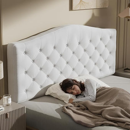 King Headboard Only, Modern Button-Tufted Upholstered Headboard King Size with 4" Thickened High-Density Sponge, Luxury Chenille Fabric, Adjustable Height, Easy Assembly, Beige