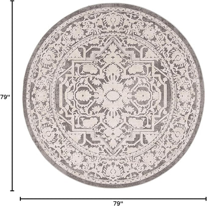 SAFAVIEH Reflection Collection Area Rug - 6'7" Round, Dark Grey & Cream, Non-Shedding & Easy Cleaning, Ideal for Living Room, Bedroom (RFT665B)