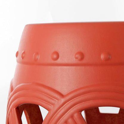 JONATHAN Y TBL1022G Lucky Coins 16" Chinese Ceramic Drum Indoor/Outdoor Garden Stool Bohemian, Coastal, Cottage, French Country, Traditional, for Living Room, Garden Room, Patio, Matte Coral