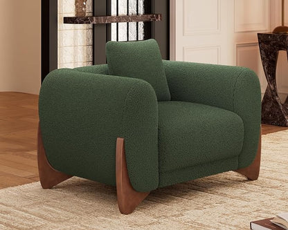 Morden Fort Sherpa Boucle Couch Armchair Single, Modern Sofa Upholstered Deep Chair with Soft Throw Pillow Skin-Friendly Minimalist Accent Chair Compatible with Sofa Set Couch for Living Room, Green