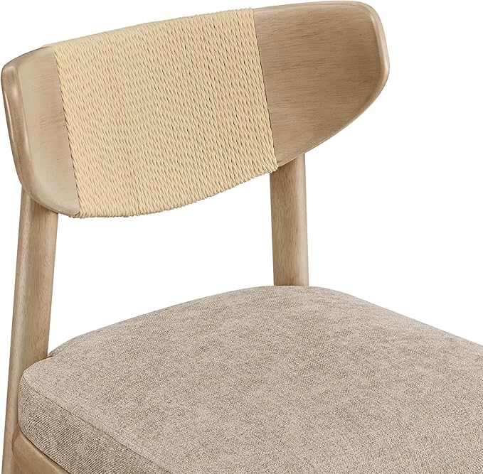 Watson & Whitely Boho Counter Height Bar Stools Set of 2, 27” Modern Upholstered Bar Stools with Natural Woven Rope Back and Solid Wood Frame for Kitchen Island, Home Bar, Fabric in Khaki