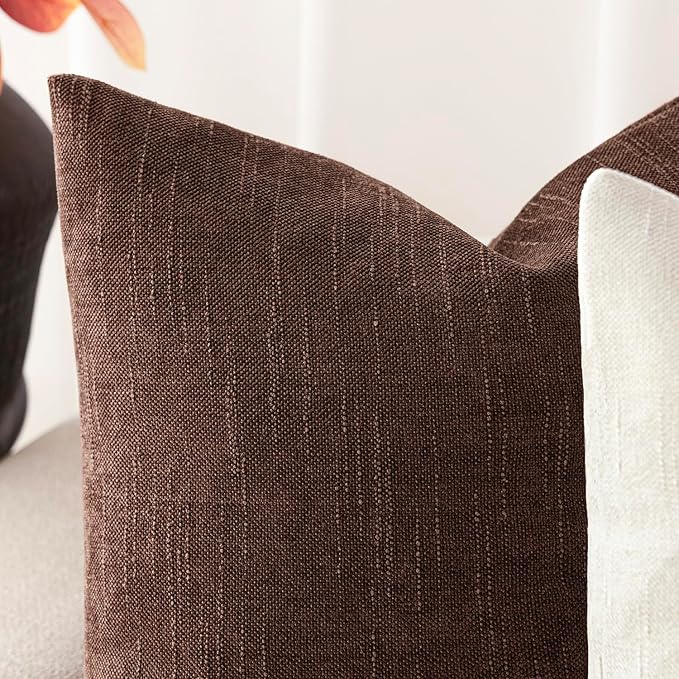 Foindtower Pack of 2 Soft Textured Chenille Throw Decorative Pillow Covers Square Accent Solid Cushion Cover Cozy Neutral Farmhouse Pillow Case for Couch Sofa Bedroom Living Room 16x16 Inch,Red Brown