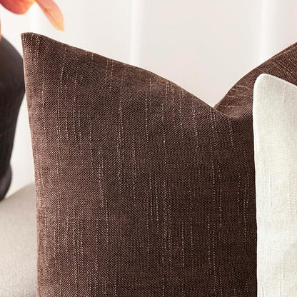 Foindtower Pack of 2 Soft Textured Chenille Throw Decorative Pillow Covers Square Accent Solid Cushion Cover Cozy Neutral Farmhouse Pillow Case for Couch Sofa Bedroom Living Room 18x18 Inch,Red Brown