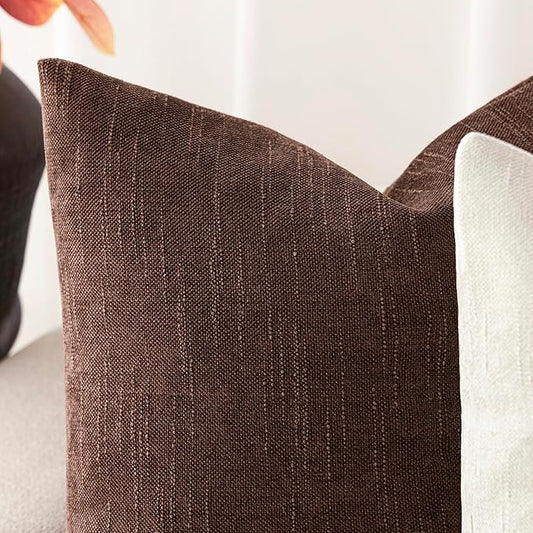 Foindtower Pack of 2 Soft Textured Chenille Throw Decorative Pillow Covers Square Accent Solid Cushion Cover Cozy Neutral Farmhouse Pillow Case for Couch Sofa Bedroom Living Room 18x18 Inch,Red Brown