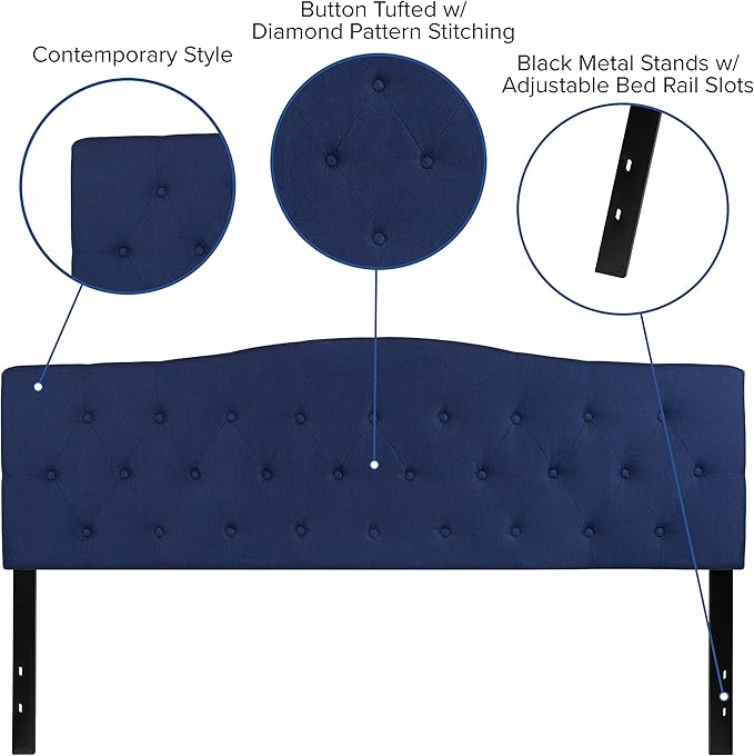 BizChair Tufted Upholstered King Size Headboard in Navy Fabric