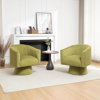 Swivel Accent Chair Set of 2, Modern 360° Swivel Barrel Chair, Corduroy Upholstered Single Sofa for Living Room, Bedroom(Mint Green)