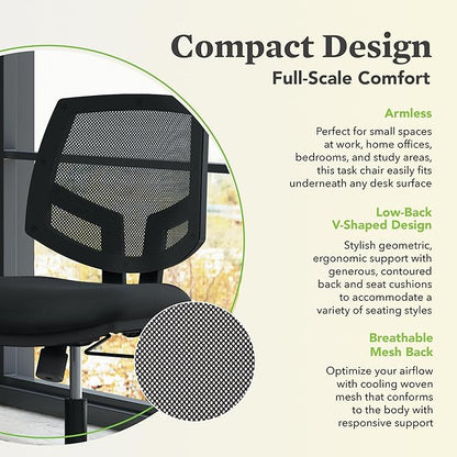 HON Volt Fabric Office Chair with Mesh Back, Home Desk Chairs with Wheels, Ergonomic Recline and Center Tilt, Black