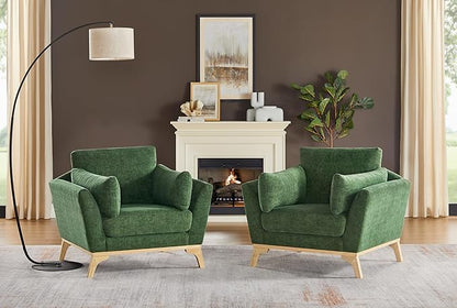 VANOMi Large-Sized Accent Chair, Thick Cushion Bedroom Reading Chair, Comfortable Living Room Single Sofa, Chenille Olive
