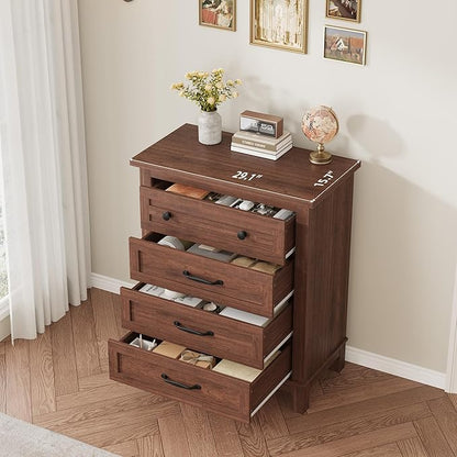 GarveeHome 4 Dresser for Bedroom, 34.8 in Tall Vertical Drawer Dresser with Large Storage, Freestanding Wooden Closet Chest for Bedroom, Living Room, Walunt