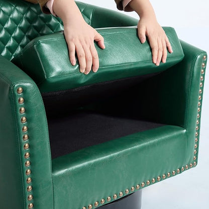 Pia Ricco Faux Leather Swivel Barrel Accent Chairs Set of 2, 360° Swivel Round Single Sofa Chair, Comfy Upholstered Club Armchair with Nailhead Trim for Living Room/Reading Room/Bedroom, Green