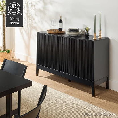 Best Choice Products 55" Modern 4-Door Sideboard Storage Cabinet, Buffet, Media Cabinet, Cupboard, Entryway Accent Table, Bookcase w/Reed Panels and Adjustable Shelves – Natural
