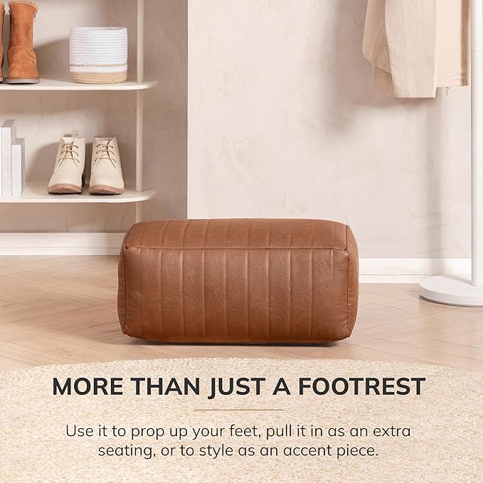 Anji Mountain 100% Handmade & Handcrafted Comfortable Home Décor Pouf Ottoman Footrest for Living Room, Bedroom, Nursery, Kidsroom, Patio Furniture - (22" x 12" x 10" - Camel)