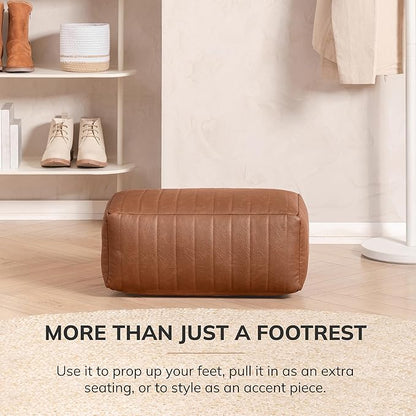 Anji Mountain 100% Handmade & Handcrafted Comfortable Home Décor Pouf Ottoman Footrest for Living Room, Bedroom, Nursery, Kidsroom, Patio Furniture - (22" x 12" x 10" - Camel)