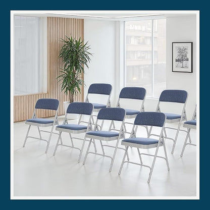 OEF Furnishings OEF2200 Series Heavy-Duty Premium Fabric Padded Upholstery Double-Hinged Folding Chairs (4-Pack, Imperial Blue/Gray)