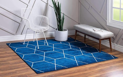 Unique Loom Trellis Frieze Collection Area Rug - Geometric (6' Square, Navy Blue/ Ivory)