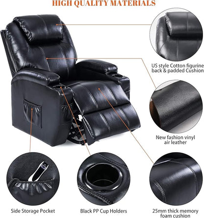 S*MAX Lift Chairs Recliners for Elderly Power Recliner Chairs Full Air Leather Electric Recliner Chairs Side Pockets USB Charge Port and Remote Control Power Lift Recliners Black