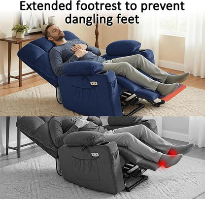 MCombo Dual Motor Power Lift Recliner Chair with Massage and Heat for Elderly People, Infinite Position, USB Ports, Cup Holders, Fabric 7679 (Medium, Navy Blue)