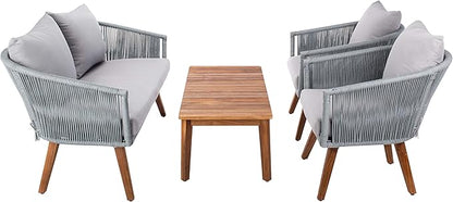 SAFAVIEH PAT7072A Outdoor Velso Rope 4-Piece Seat Cushions and Pillows Included Patio Set
