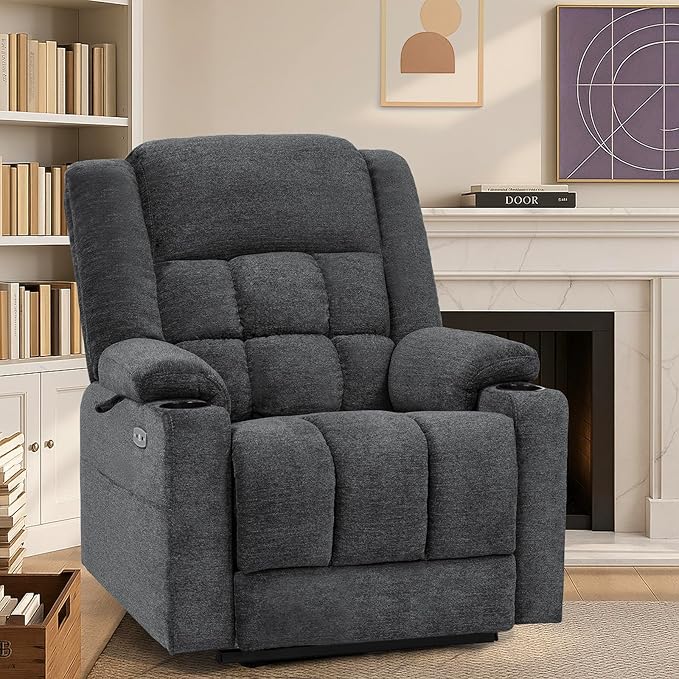 EONIX Dual Motor Lay Flat Power Lift Recliner Chair for Elderly, Electric Recliner Lift Chair for Adults with Heat and Massage, Cup Holders, 400lbs Heavy Duty, SLRY014062, Dark Grey
